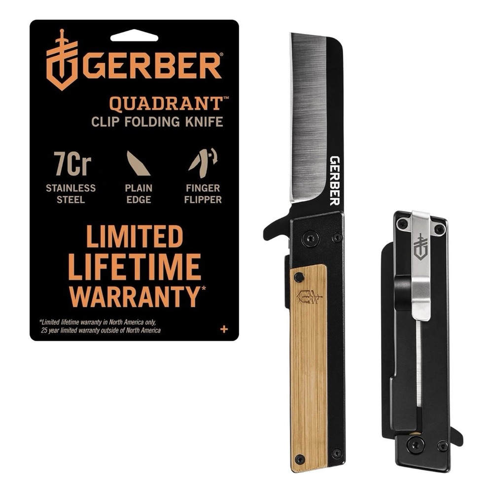 Gerber Quadrant Clip Folding Knife 7cr SS Blade Bamboo Handle Finger Flipper